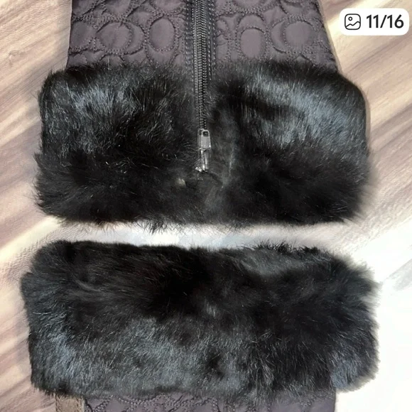 Coach Talen Brown monogram, rabbit Black Fur-Trimmed Boots - Picture 9 of 12